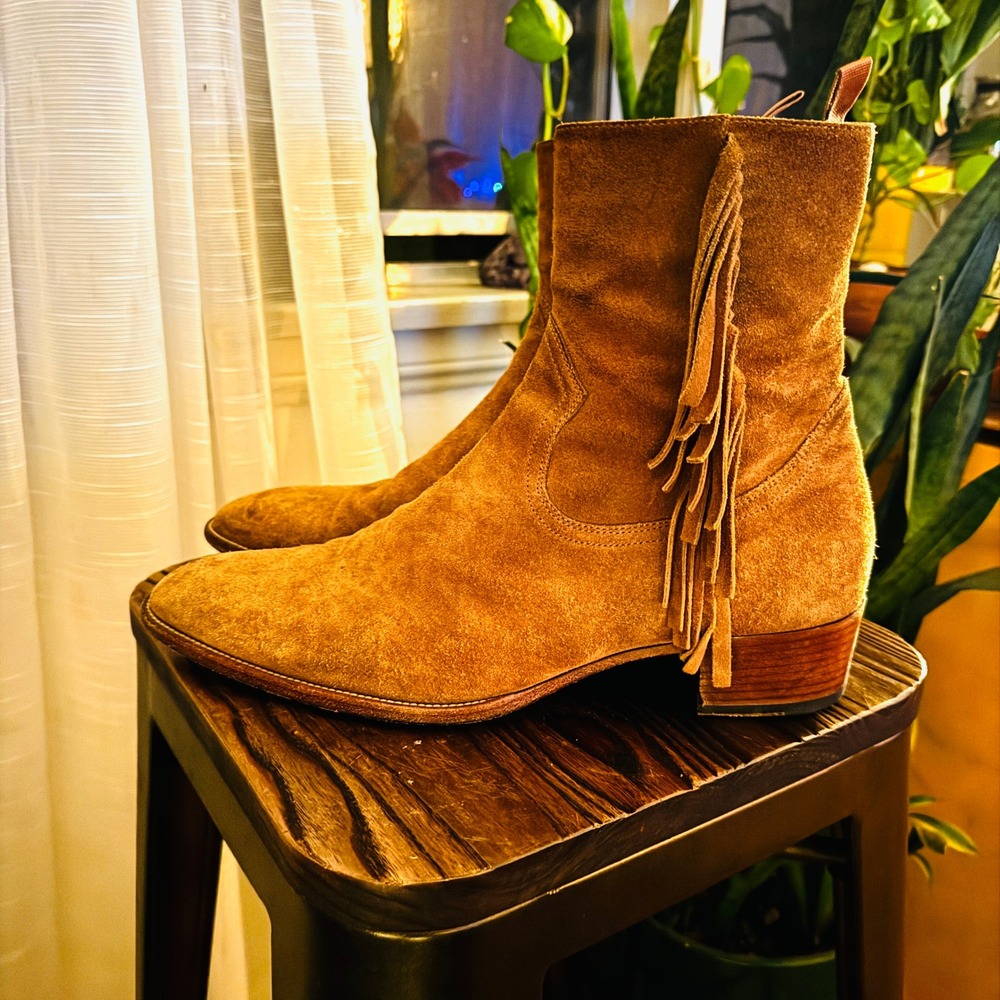 Saint Laurent Paris‎ Suede Fringe Ankle Boots Mens Size 45 Made in Italy